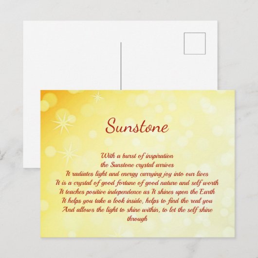 Briefkaart voor zonnesteenkristallen (Voorkant / Achterkant)