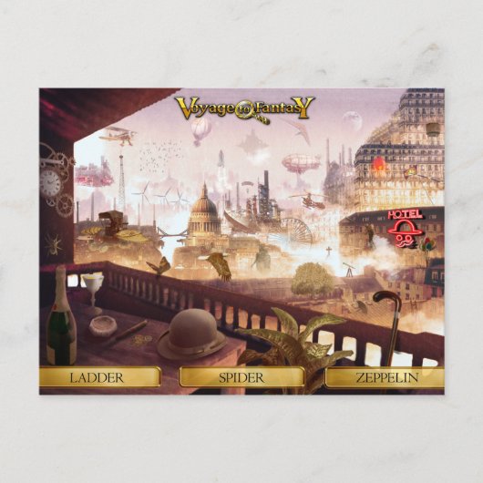 Briefkaart Voyage naar Fantasy - SteamPunk City (Voorkant)