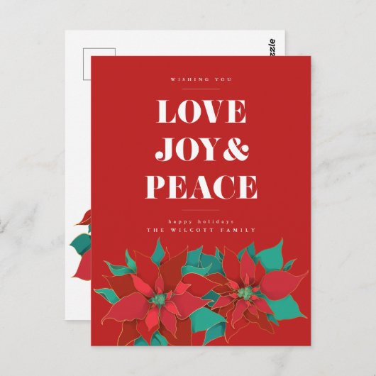 BRIEFKAART VREEMDE kerstfeestdag, JOY & PEACE (Voorkant / Achterkant)