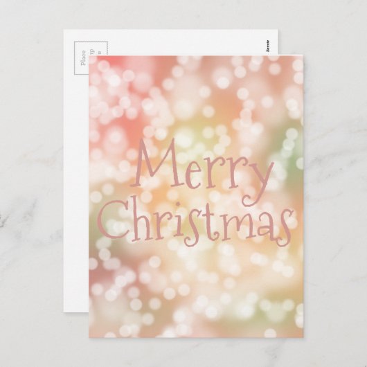 Briefkaart Vrolijk Kerstroze bokeh sprankelende li (Voorkant / Achterkant)