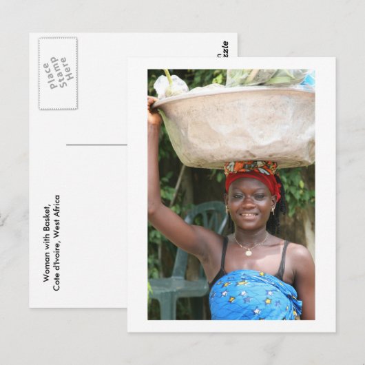 Briefkaart, "Vrouw met mandje" # 1202 Briefkaart (Voorkant / Achterkant)