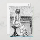 Briefkaart vrouw op een piano (Voorkant / Achterkant)