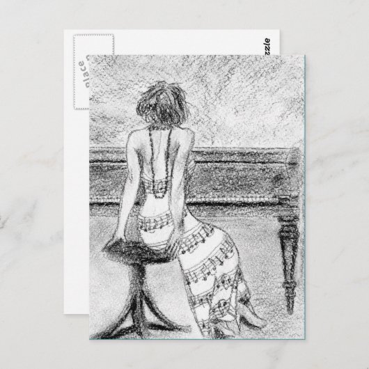 Briefkaart vrouw op een piano (Voorkant / Achterkant)