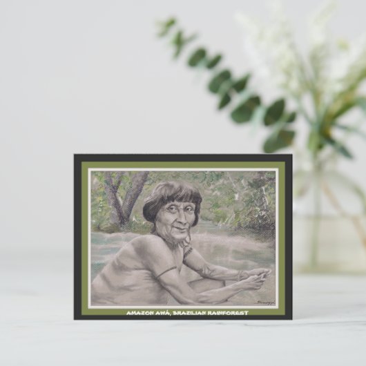 Briefkaart w orig. kunst, ouder uit het Amazon reg (Staand voorkant)