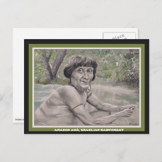 Briefkaart w orig. kunst, ouder uit het Amazon reg (Voorkant / Achterkant)