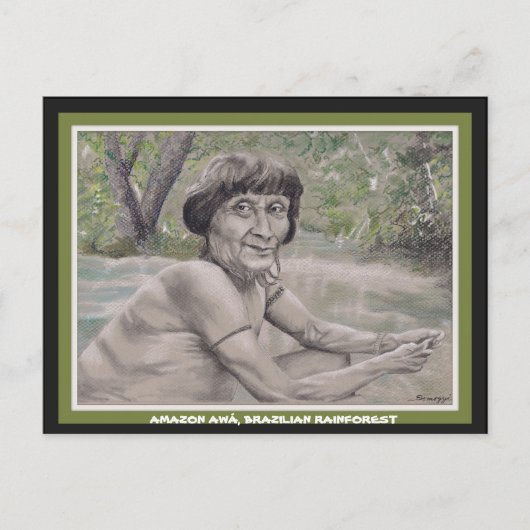 Briefkaart w orig. kunst, ouder uit het Amazon reg (Voorkant)