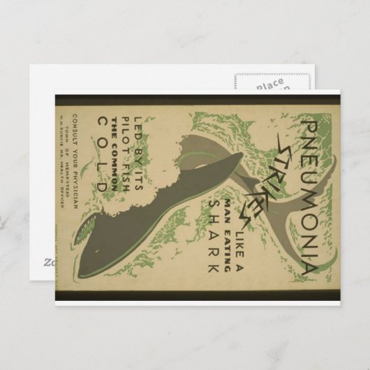 Briefkaart waarschuwing voor longontsteking (Voorkant / Achterkant)