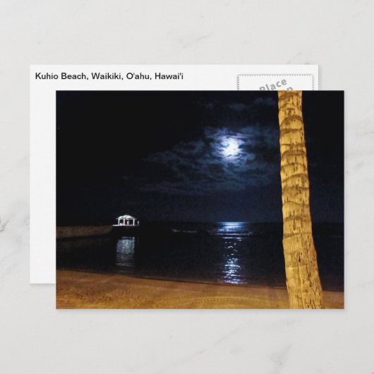 Briefkaart Waikiki Moonrise (Voorkant / Achterkant)