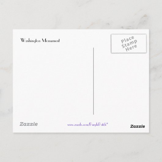 Briefkaart Washington Monument (Achterkant)