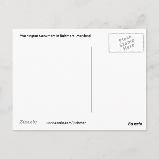 Briefkaart Washington Monument Baltimore (Achterkant)