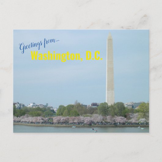 Briefkaart - Washington Monument en Cherry Blossom (Voorkant)