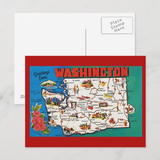 Briefkaart Washington State Map (Voorkant / Achterkant)