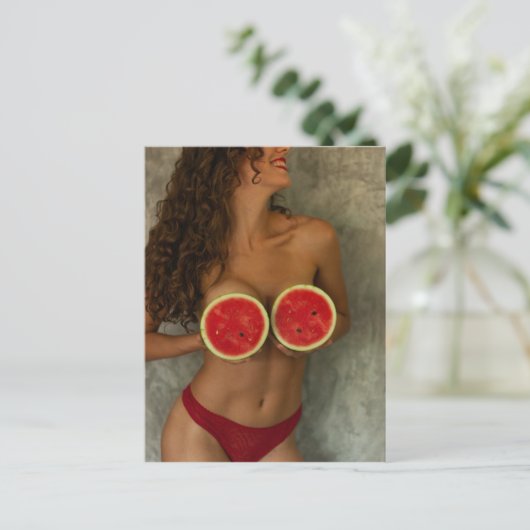 Briefkaart Watermelon Summer Bikini (Staand voorkant)