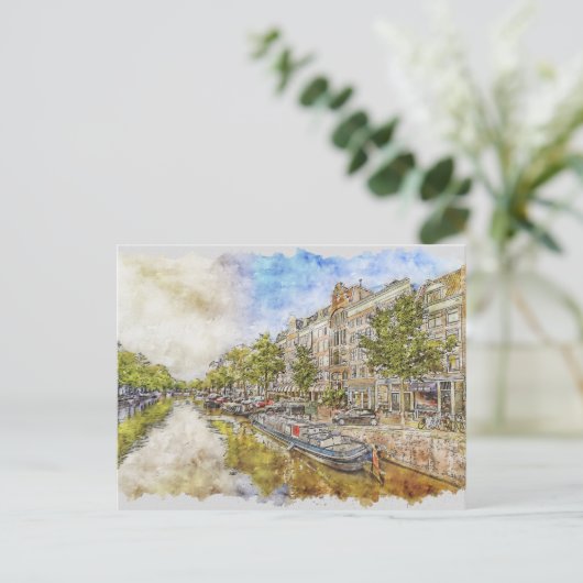 briefkaart waterverf Amsterdam, Nederland (Staand voorkant)