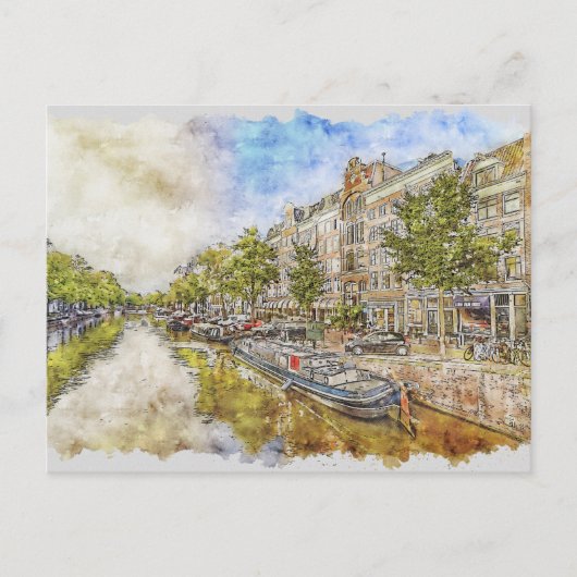 briefkaart waterverf Amsterdam, Nederland (Voorkant)