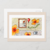 Briefkaart Waterverf vensterbloemen (Voorkant / Achterkant)