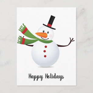 Briefkaart Waving Carrot Nose Snowman