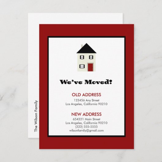 BRIEFKAART: We zijn verhuisd! Klassiek huis (rood) Aankondigingskaart (Voorkant / Achterkant)