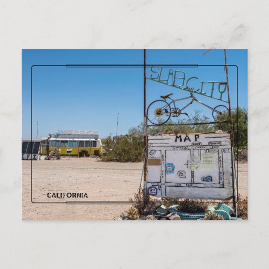 Briefkaart welkomstbord Slab City (Voorkant)