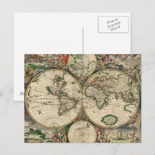 Briefkaart  Wereldkaart 1689 (Voorkant / Achterkant)