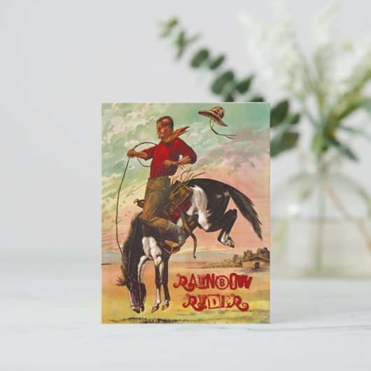 BRIEFKAART WESTERNE BRONKHORSE EN RAINBOW RIDER (Staand voorkant)