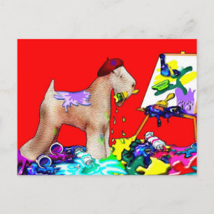 Briefkaart: Wheaten Terrier Artist (Red BKGD) Briefkaart