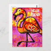 Briefkaart - Whimsical Abstract Flamingo Roze Sina (Voorkant / Achterkant)