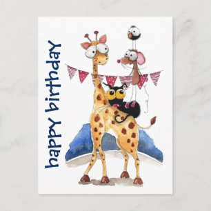 Briefkaart - Whimsical Animals Happy Birthday