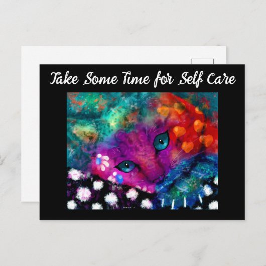  Briefkaart - Whimsical Cat Self Care (Voorkant / Achterkant)