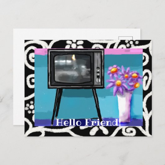 Briefkaart - Whimsical Retro TV Televisie Schilder (Voorkant / Achterkant)