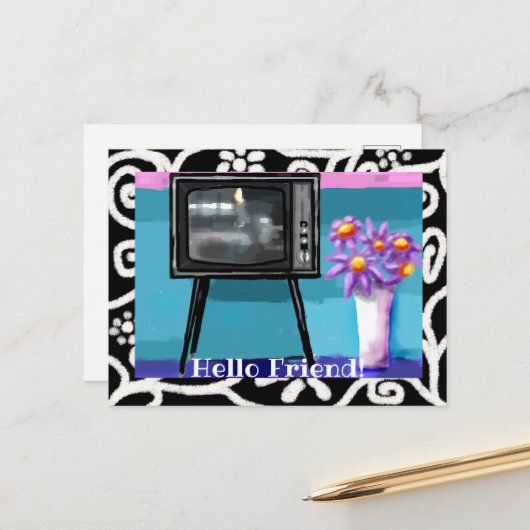Briefkaart - Whimsical Retro TV Televisie Schilder (Voorkant / Achterkant in situ)