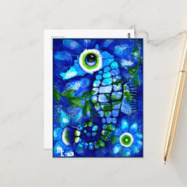 Briefkaart - Whimsical Seahorse Abstract Art Blue