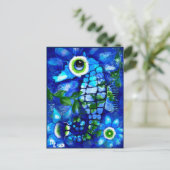 Briefkaart - Whimsical Seahorse Abstract Art Blue (Staand voorkant)
