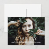 Briefkaart White Delicate Script Photo Afstuderen (Voorkant / Achterkant)