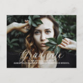 Briefkaart White Delicate Script Photo Afstuderen (Voorkant)