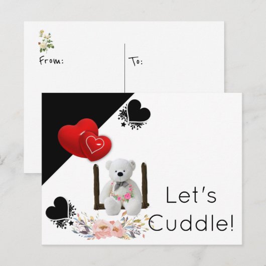 Briefkaart White Teddy Bear Floral (Voorkant / Achterkant)