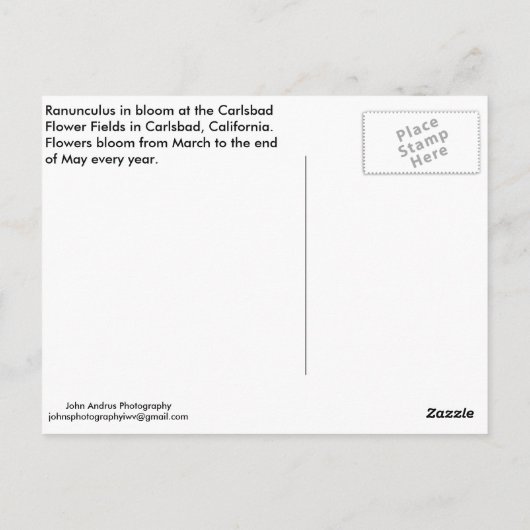 Briefkaart Wildbloemen in Carlsbad (Achterkant)