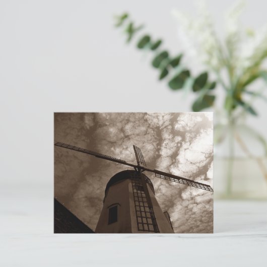 Briefkaart ~ Windmill Sails against Clouds ~ Sepia (Staand voorkant)