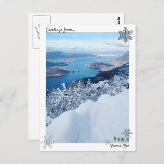 Briefkaart wintersneeuwmeer Annecy (Voorkant / Achterkant)