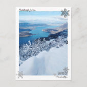 Briefkaart wintersneeuwmeer Annecy (Voorkant)