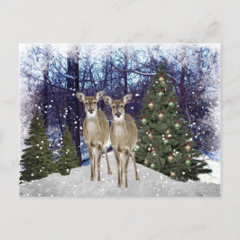 Briefkaart winterWonderland Deer en kerstboom