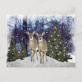 Briefkaart winterWonderland Deer en kerstboom