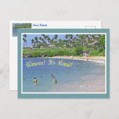 Briefkaart/ "WOWEE! HET IS MAUI!/BEACH&PALM BOMEN Briefkaart (Voorkant / Achterkant)