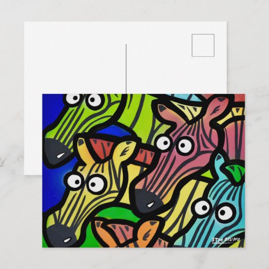 Briefkaart ZEBRAS GRAFFITI (Voorkant / Achterkant)
