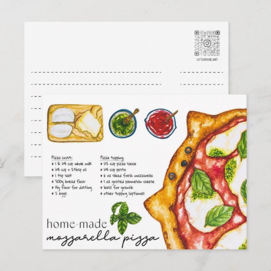 Briefkaart - Zelfgemaakte mozzarella pizza (Voorkant / Achterkant)