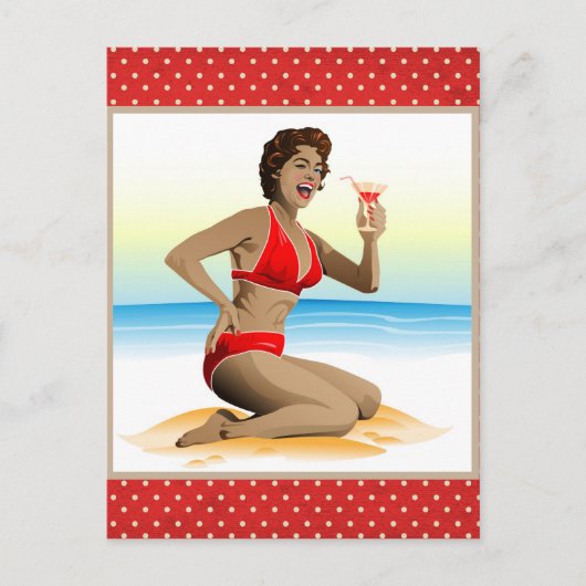 Briefkaart zomerpin-up met cocktail (Voorkant)