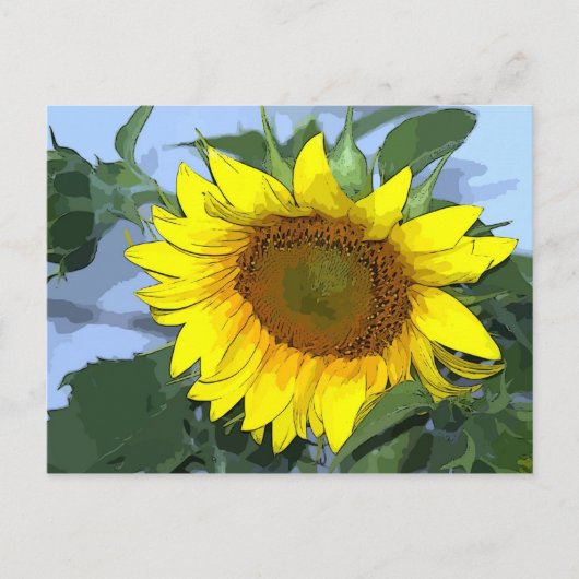 Briefkaart Zonnebloem met cartoon effect Geel (Voorkant)