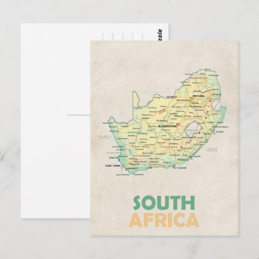 Briefkaart Zuid-Afrika-kaart (Voorkant / Achterkant)