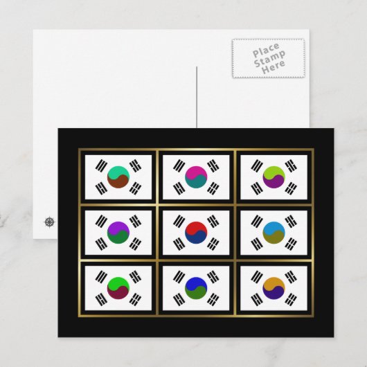 Briefkaart Zuid-Korea Multihue Vlaggen (Voorkant / Achterkant)