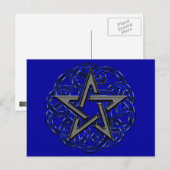 Briefkaart zwart/blauw Celtic Pentagram (Voorkant / Achterkant)